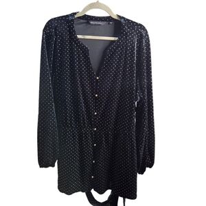 Colleen Lopez Women's Button-Front Sequin‎ Tunic Black Velvet Sparkle 2X New
